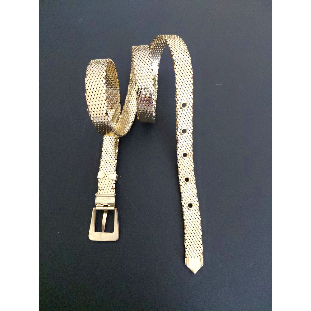 Vintage Whiting & Davis Gold Tone Metal Mesh Belt Disco 1970s Glam Sz M 30-32"